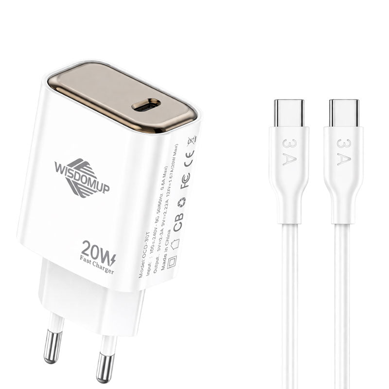 Wisdomup Φορτιστής Κινητού Type-C σε Type-C 20W OCD-30T - Fast Charger with Type-C to Type-C Cable OEM