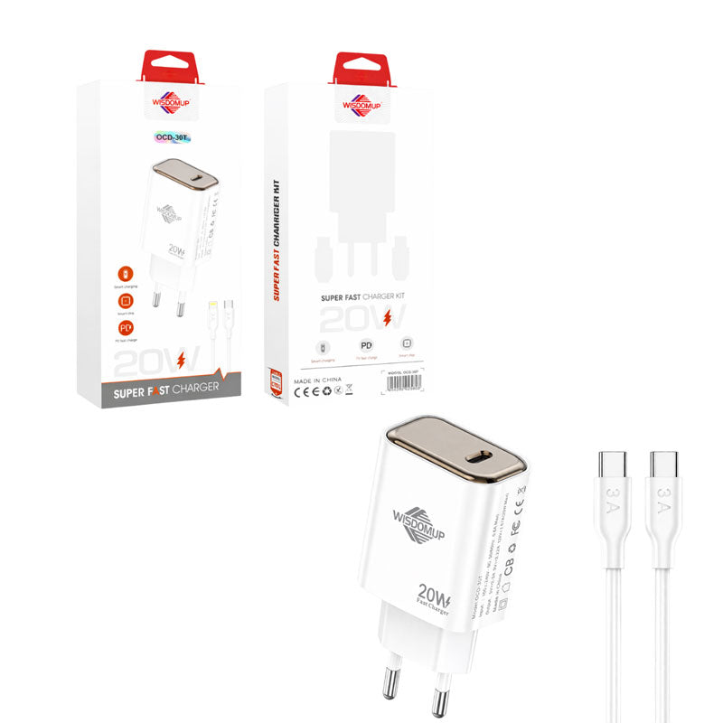 Wisdomup Φορτιστής Κινητού Type-C σε Type-C 20W OCD-30T - Fast Charger with Type-C to Type-C Cable OEM