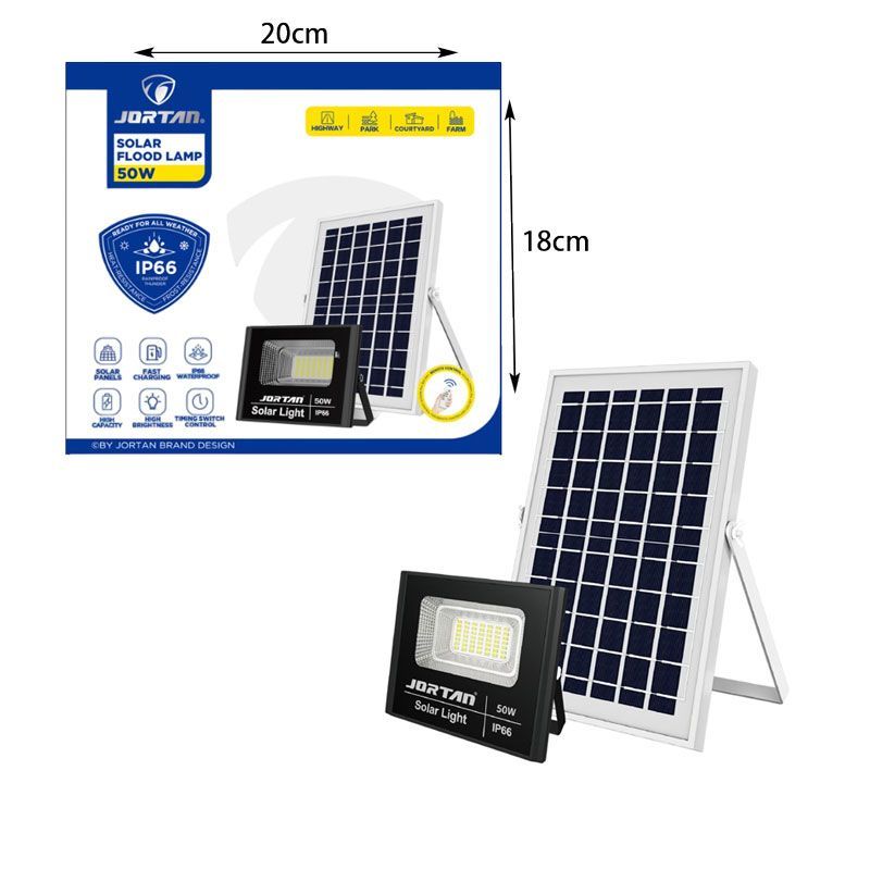 Jortan Ηλιακός Προβολέας Με Τηλεχειριστήριο LED 50W IP66- Solar Flood Lamp OEM
