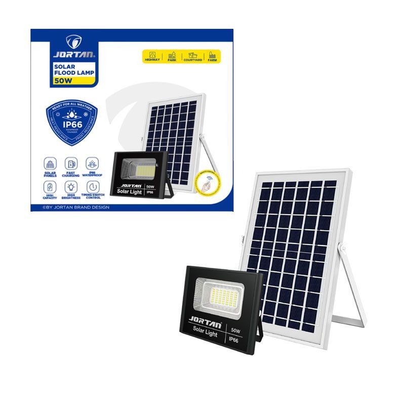 Jortan Ηλιακός Προβολέας Με Τηλεχειριστήριο LED 50W IP66- Solar Flood Lamp OEM