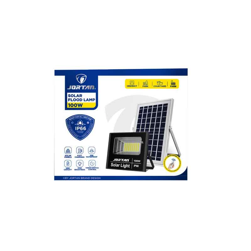 Jortan Ηλιακός Προβολέας Με Τηλεχειριστήριο LED 100W IP66- Solar Flood Lamp OEM