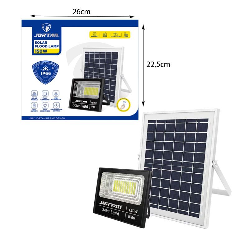 Jortan Ηλιακός Προβολέας Με Τηλεχειριστήριο LED 150W IP66- Solar Flood Lamp OEM
