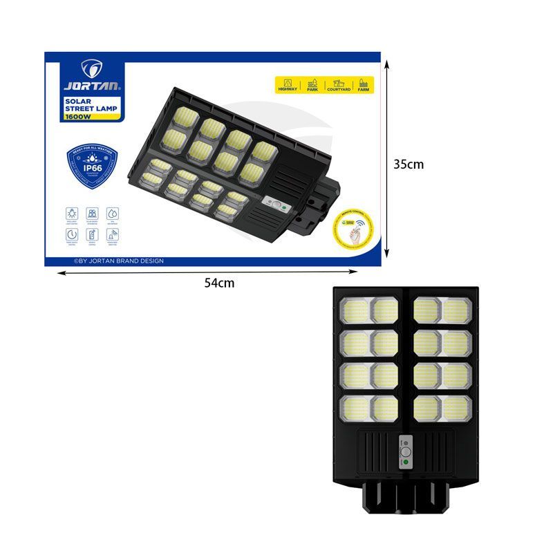 Jortan Led Αδιάβροχο Ηλιακό Φωτιστικό Δρόμου 1600W με Ανιχνευτή Κίνησης Και Τηλεχειριστήριο IP66 - Solar Street Lamp OEM