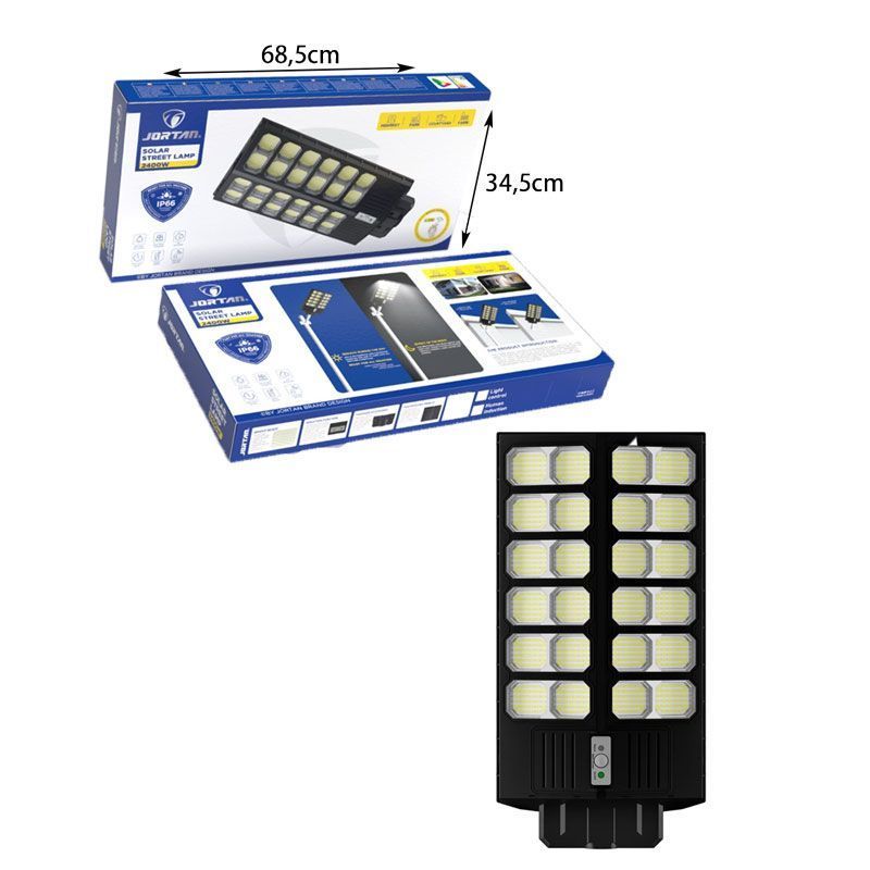 Jortan Led Αδιάβροχο Ηλιακό Φωτιστικό Δρόμου 2400W με Ανιχνευτή Κίνησης Και Τηλεχειριστήριο IP66 - Solar Street Lamp OEM
