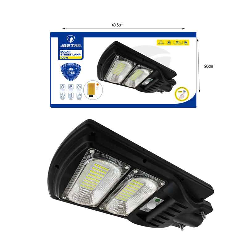 Jortan Led Αδιάβροχο Ηλιακό Φωτιστικό Δρόμου 100W με Ανιχνευτή Κίνησης Και Τηλεχειριστήριο IP66 6500K - Solar Street Lamp OEM