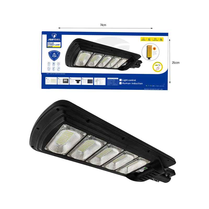 Jortan Led Αδιάβροχο Ηλιακό Φωτιστικό Δρόμου 250W με Ανιχνευτή Κίνησης Και Τηλεχειριστήριο IP66 6500K - Solar Street Lamp OEM