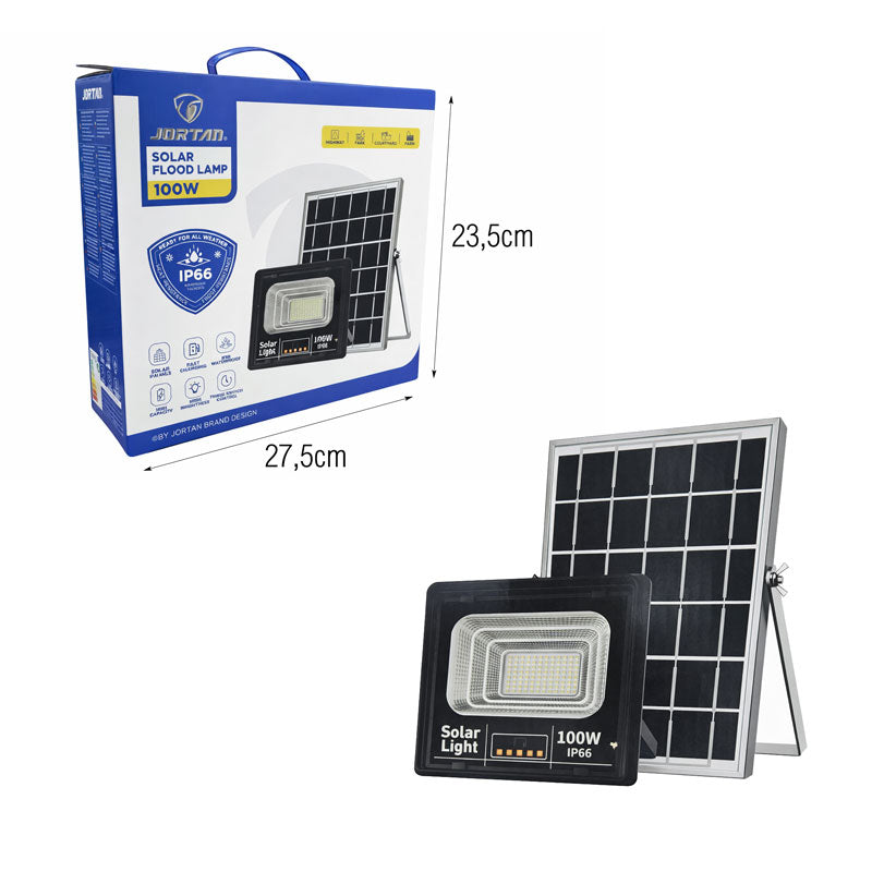 Jortan Ηλιακός Προβολέας Με Τηλεχειριστήριο LED 100W IP66- Solar Flood Lamp OEM