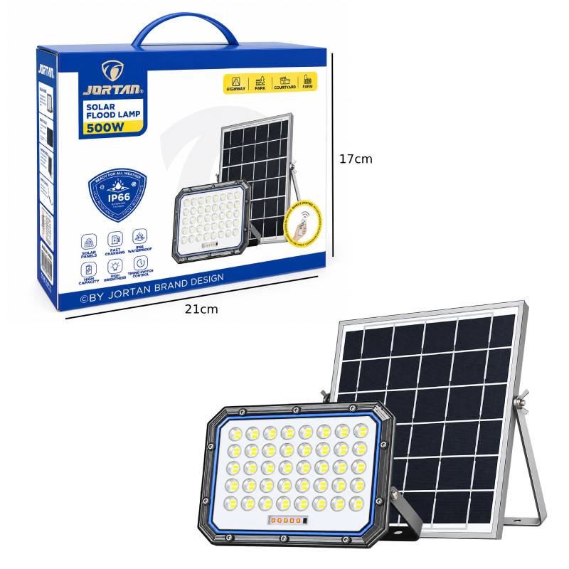 JORTAN Ηλιακός Προβολέας LED 500W με Φωτοβολταϊκό Πάνελ & Τηλεχειριστήριο IP66 - Solar LED Flood Light with Solar Panel OEM