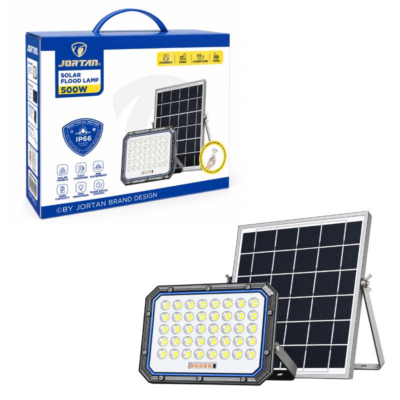 JORTAN Ηλιακός Προβολέας LED 500W με Φωτοβολταϊκό Πάνελ & Τηλεχειριστήριο IP66 - Solar LED Flood Light with Solar Panel OEM