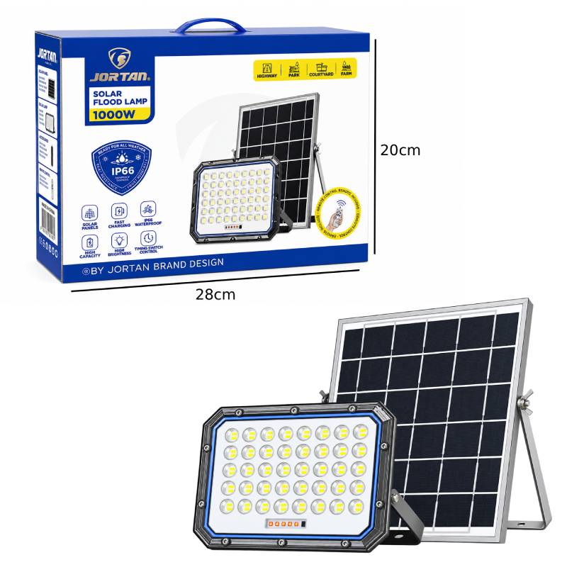 JORTAN Ηλιακός Προβολέας LED 1000W με Φωτοβολταϊκό Πάνελ, Τηλεχειριστήριο & IP66 - Solar LED Flood Light with Solar Panel OEM