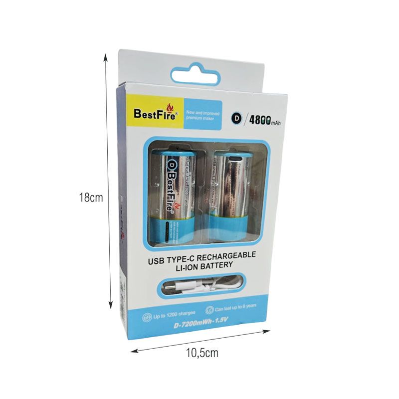 BestFire Επαναφορτιζόμενες Μπαταρίες D 4800mAh με USB Type-C - Rechargeable Batteries with USB OEM