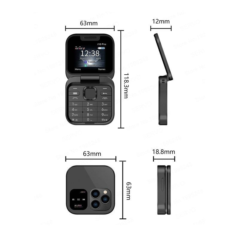 Μίνι Κινητό Tηλέφωνο Πτυσσόμενο i16 Pro - Flip Foldable Mobile Phone - Μαύρο OEM
