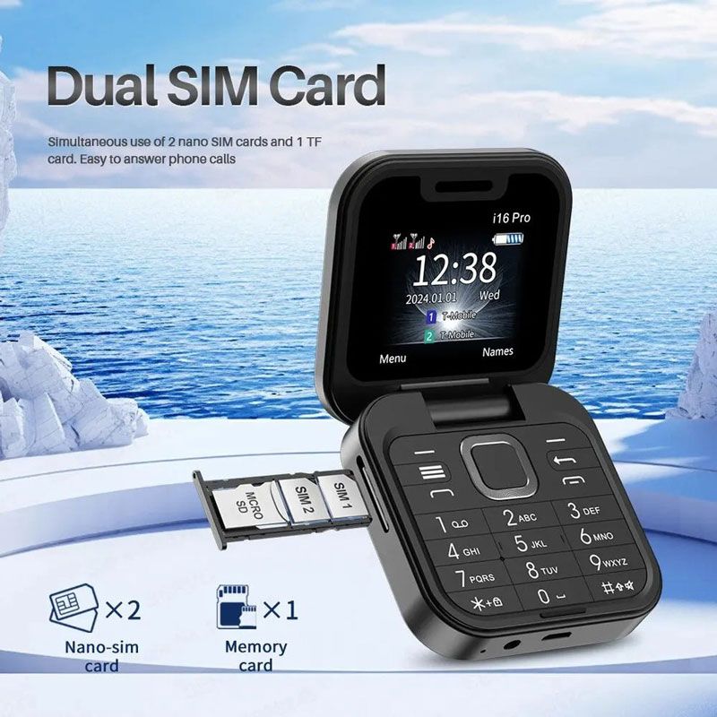 Μίνι Κινητό Tηλέφωνο Πτυσσόμενο i16 Pro - Flip Foldable Mobile Phone - Γαλάζιο OEM