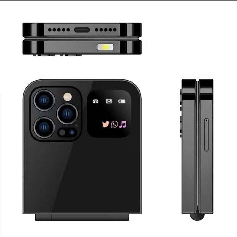 Μίνι Κινητό Tηλέφωνο Πτυσσόμενο i16 Pro - Flip Foldable Mobile Phone - Μαύρο OEM