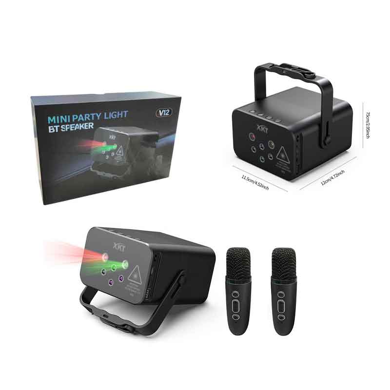 Φορητό Ηχείο με Φώτα Πάρτι & Bluetooth + 2 Ασύρματα Μικρόφωνα – Mini Party Light BT Speaker V12 OEM