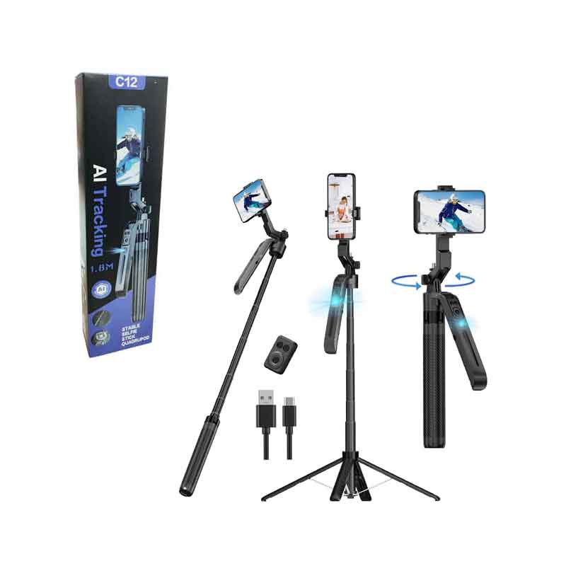 Selfie Stick Τρίποδο Με AI Tracking C12 – Selfie Stick Tripod With AI Tracking C12 OEM