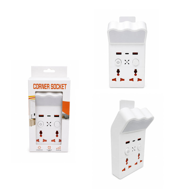 Πολυλειτουργική Γωνιακή Πρίζα με Φωτισμό LED, USB & Type-C - Multifunction Corner Socket with LED Light, USB & Type-C OEM