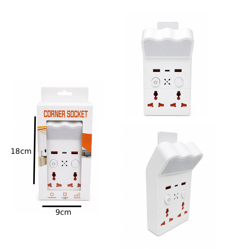 Πολυλειτουργική Γωνιακή Πρίζα με Φωτισμό LED, USB & Type-C - Multifunction Corner Socket with LED Light, USB & Type-C OEM