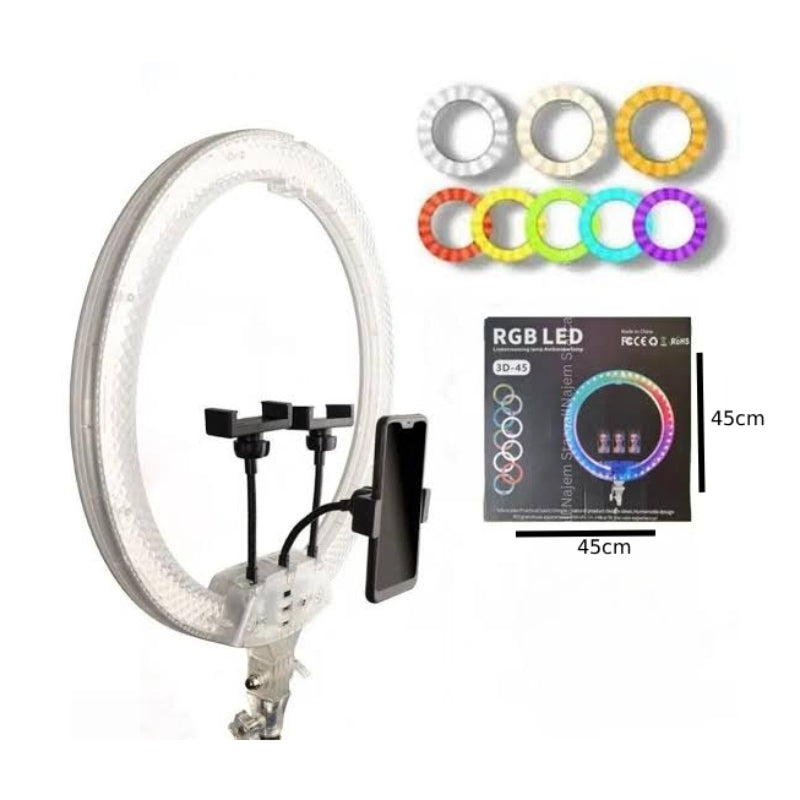 RGB LED Ring Light 45cm (18") με Βάσεις Κινητού & Ρυθμιζόμενο Φωτισμό 3D-45 - RGB LED 18" Ring Light with Phone Holders & Adjustable Lighting OEM