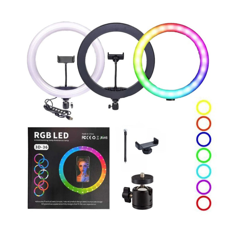 RGB LED Ring Light 36cm (14") με Βάση Κινητού & Ρυθμιζόμενο Φωτισμό 3D-36 - RGB LED 14" Ring Light with Phone Holder & Adjustable Lighting OEM