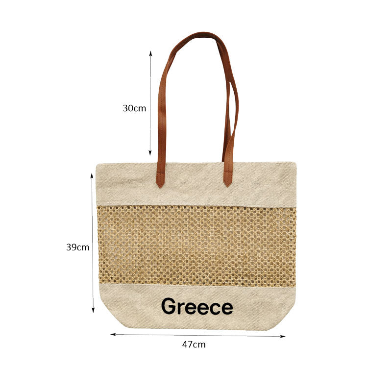 Ψάθινη Τσάντα Θαλάσσης Greece - Straw Beach Tote Bag OEM