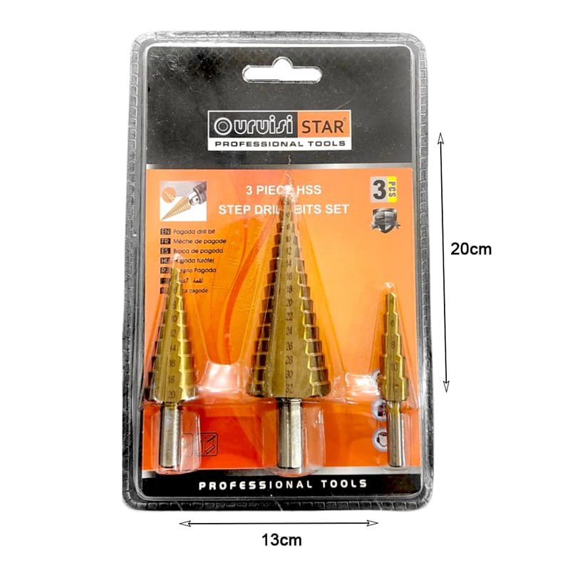 Uruisi Star Σετ κωνικές μύτες τρυπανιού - Step drill bits set 3pcs HSS OEM