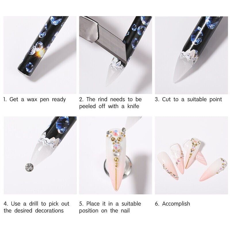 Στυλό Τοποθέτησης Στρας Νυχιών 12τμχ - Rhinestone Picker Wax Pen 12pcs OEM