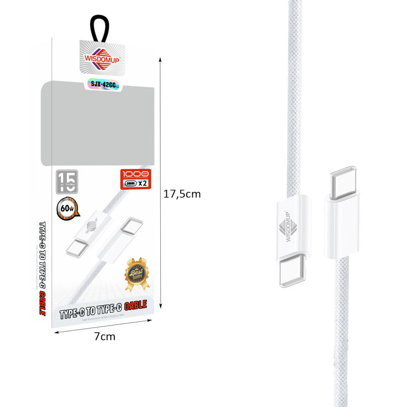 Wisdomup Καλώδιο Φόρτισης και Δεδομένων USB-C σε USB-C 60W SJX-42CC - USB-C to USB-C Fast Charging Data Cable OEM