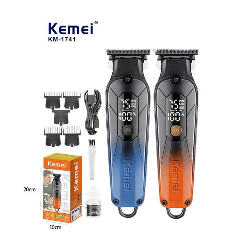 Kemei Επαναφορτιζόμενη Κουρευτική Μηχανή με Οθόνη LCD KM-1741 - Professional Zero Gap Hair Clipper - Μπλε OEM