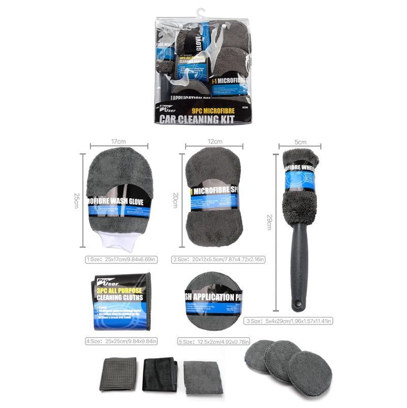 Σετ Καθαρισμού Αυτοκινήτου Microfiber 9τμχ - Pro User Car Cleaning Kit OEM