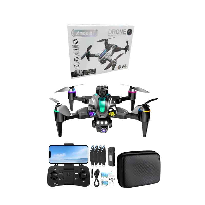 Andowl Drone 4K Ultra HD Με Κάμερα, RGB Φωτισμό Και Χειριστήριο Μαύρο SKY-769 - Drone HD Camera 4K ANDOWL
