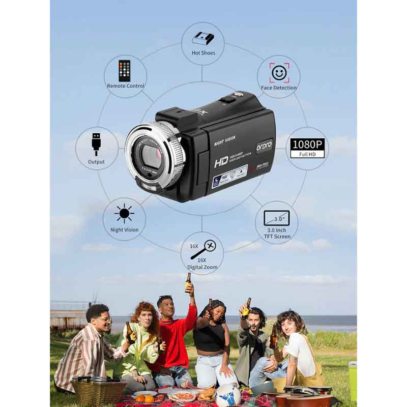 Andowl Ψηφιακή βιντεοκάμερα 1080P HD 20MP TFT LCD 16X 4KDV Q-DV16X - Μπλε - Ροζ ANDOWL