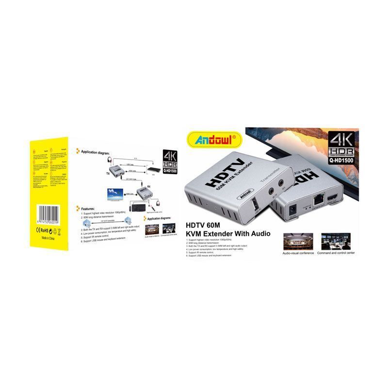 Andowl Ενισχυτής Σήματος HDMI HDTV 60M Q-HD1500 - KVM Extender With Audio ANDOWL