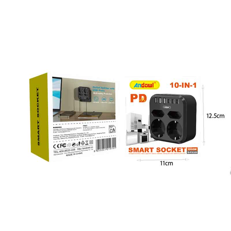 Andowl Πολύπριζο Smart Socket 10 σε 1 με 2 Πρίζες & 8 Θύρες USB 3500W Q-PX230 - Smart Socket OEM