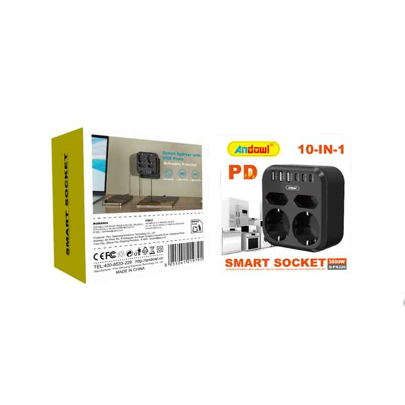 Andowl Πολύπριζο Smart Socket 10 σε 1 με 2 Πρίζες & 8 Θύρες USB 3500W Q-PX230 - Smart Socket OEM