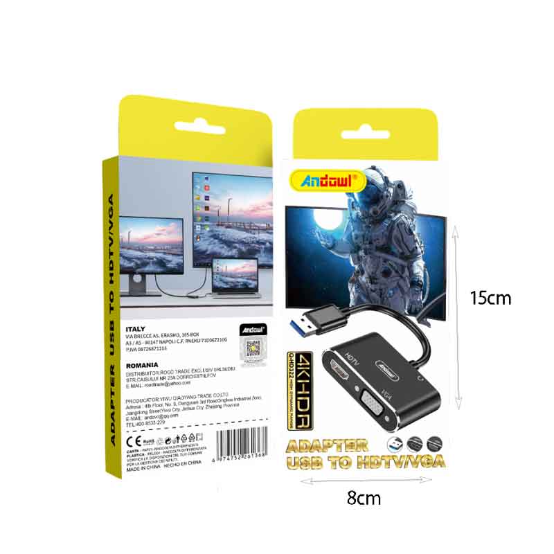 Andowl Αντάπτορας USB σε HDMI/VGA 4K HDR – USB to HDMI/VGA 4K HDR Adapter ANDOWL