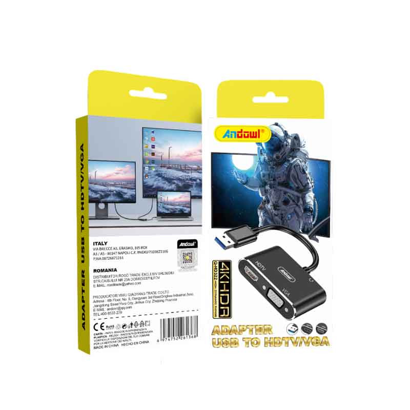 Andowl Αντάπτορας USB σε HDMI/VGA 4K HDR – USB to HDMI/VGA 4K HDR Adapter ANDOWL