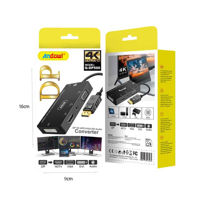 Andowl Μετατροπέας DisplayPort σε HDMI VGA DVI με Ήχο 4K - DP to HDMI VGA DVI Audio Converter 4K ANDOWL