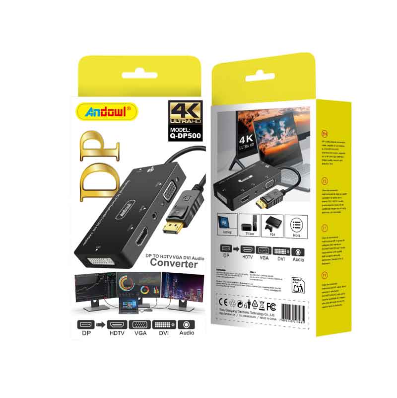 Andowl Μετατροπέας DisplayPort σε HDMI VGA DVI με Ήχο 4K - DP to HDMI VGA DVI Audio Converter 4K ANDOWL