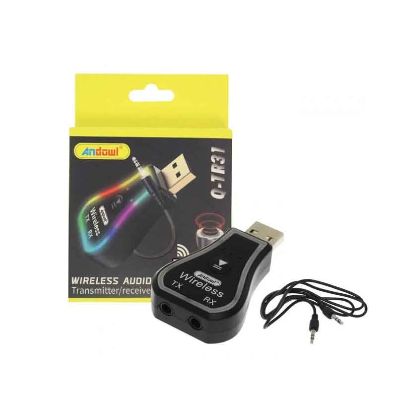 Andowl Ασύρματο Bluetooth audio Transmitter και Receiver USB μαύρο με RGB LED φωτισμό Q-TR31 - Wireless Audio Transmitter / Receiver ANDOWL