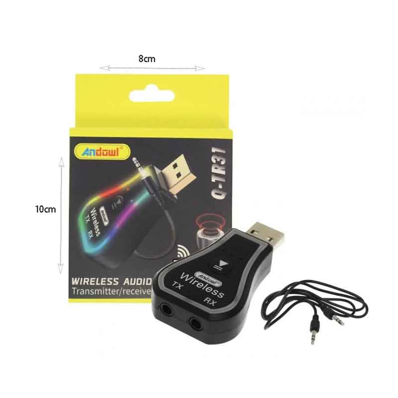 Andowl Ασύρματο Bluetooth audio Transmitter και Receiver USB μαύρο με RGB LED φωτισμό Q-TR31 - Wireless Audio Transmitter / Receiver ANDOWL
