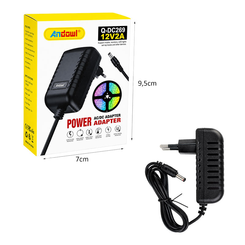 Andowl Τροφοδοτικό AC/DC 12V 2A με Βύσμα DC για LED και Ηλεκτρονικές Συσκευές Q-DC269 - AC/DC Power Adapter OEM