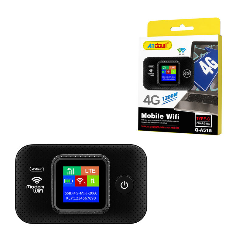 Andowl Φορητό Router WiFi 4G LTE με Οθόνη και Υποστήριξη SIM Q-A515 - Portable 4G LTE WiFi Router with Display and SIM Support OEM