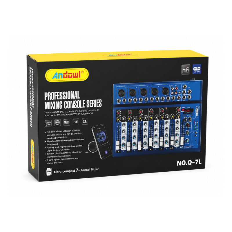 Andowl Επαγγελματική Κονσόλα Ήχου 7 Καναλιών Bluetooth USB Q-7L- Μίκτης Ήχου - Andowl Q-7L Professional 7-Channel Audio Mixer Console OEM