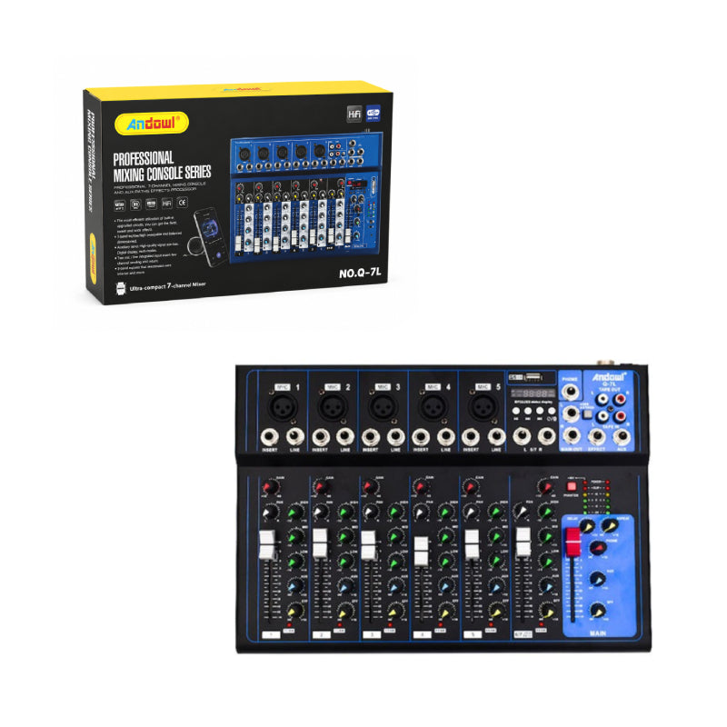 Andowl Επαγγελματική Κονσόλα Ήχου 7 Καναλιών Bluetooth USB Q-7L- Μίκτης Ήχου - Andowl Q-7L Professional 7-Channel Audio Mixer Console OEM