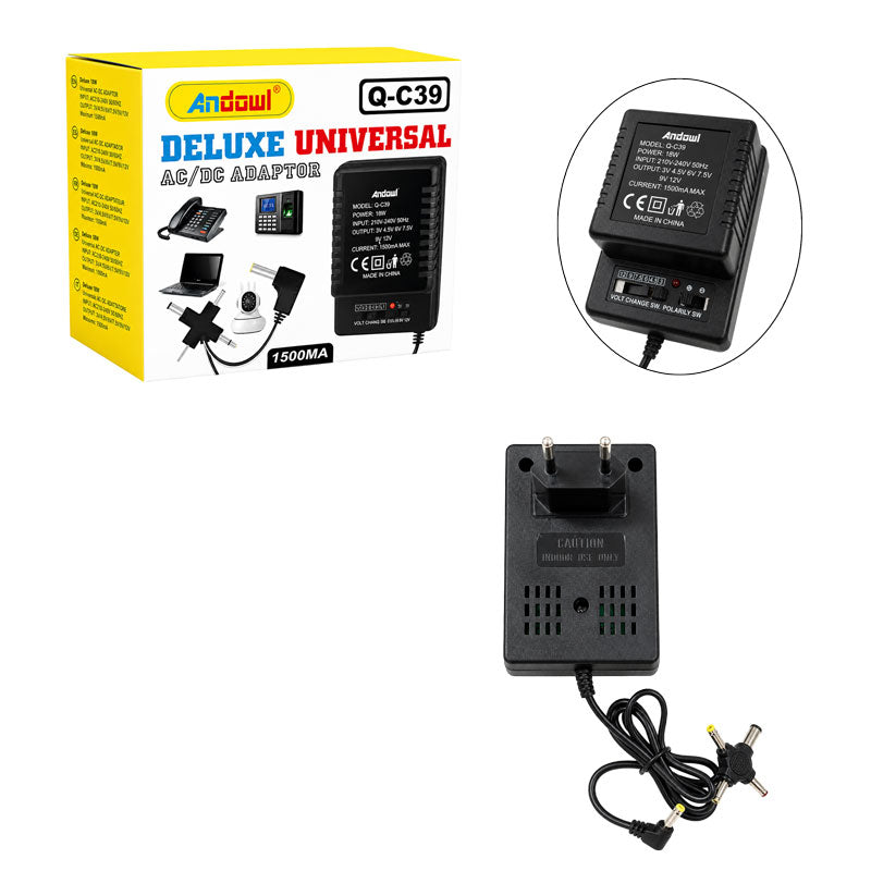 Andowl Ρυθμιζόμενο Τροφοδοτικό AC/DC Universal 1500mA με Εναλλάξιμα Βύσματα Q-C39 - Adjustable Universal AC/DC Power Adapter OEM