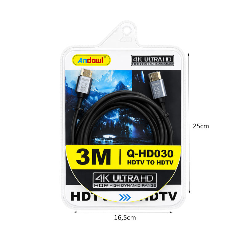 Andowl Καλώδιο HDMI 3 Μέτρων 4K Ultra HD Υψηλής Ποιότητας Q-HD030 - HDMI Cable 3M 4K Ultra HD High Quality ANDOWL