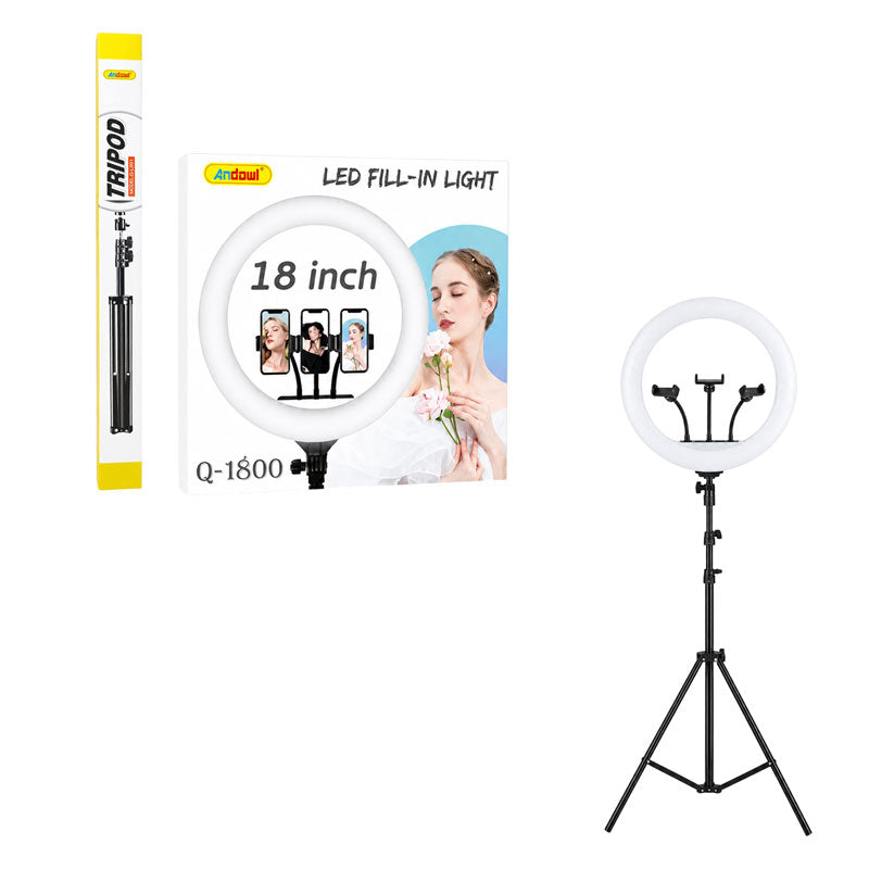 Andowl Επαγγελματικό Ring Light LED 18 Ιντσών με Τρίποδο και Βάσεις Κινητού Q-1800 - Professional 18 Inch LED Ring Light with Tripod and Phone Holders OEM