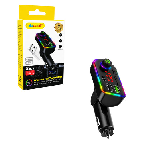 Andowl Ασύρματος FM Transmitter Αυτοκινήτου με Bluetooth Φορτιστή USB και RGB Φωτισμό Q-C75 - Wireless Bluetooth FM Transmitter Car Charger ANDOWL