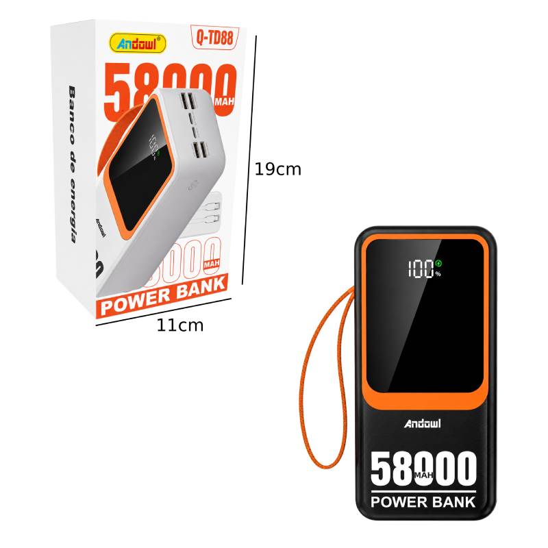 Andowl Power Bank με Ψηφιακή Οθόνη LED 58000mAh Q-TD88 - LED Display Power Bank ANDOWL
